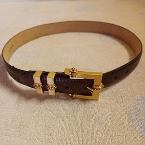 Brighton 1996 Brown Leather Belt With Goldtone Buckle And Bead Detailing, Medium